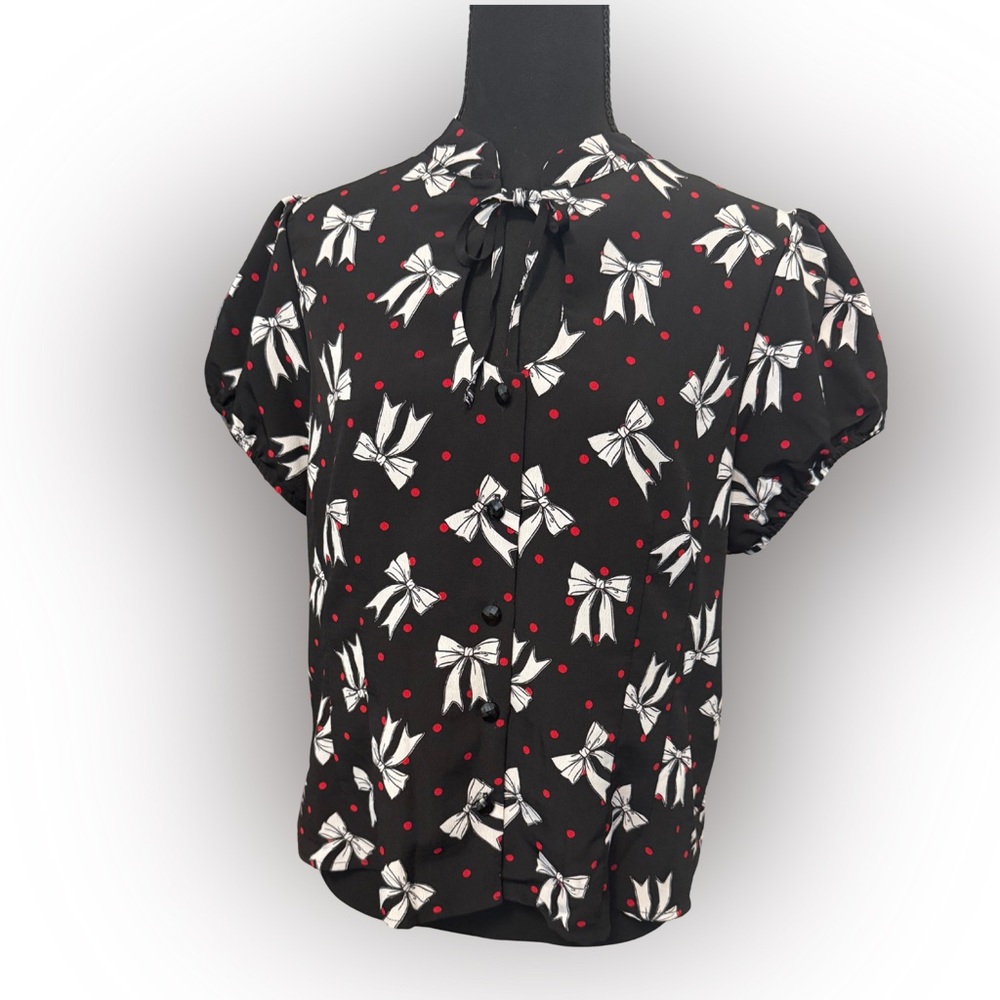 Hell Bunny Sweet Black and White Bow Print Women's Top